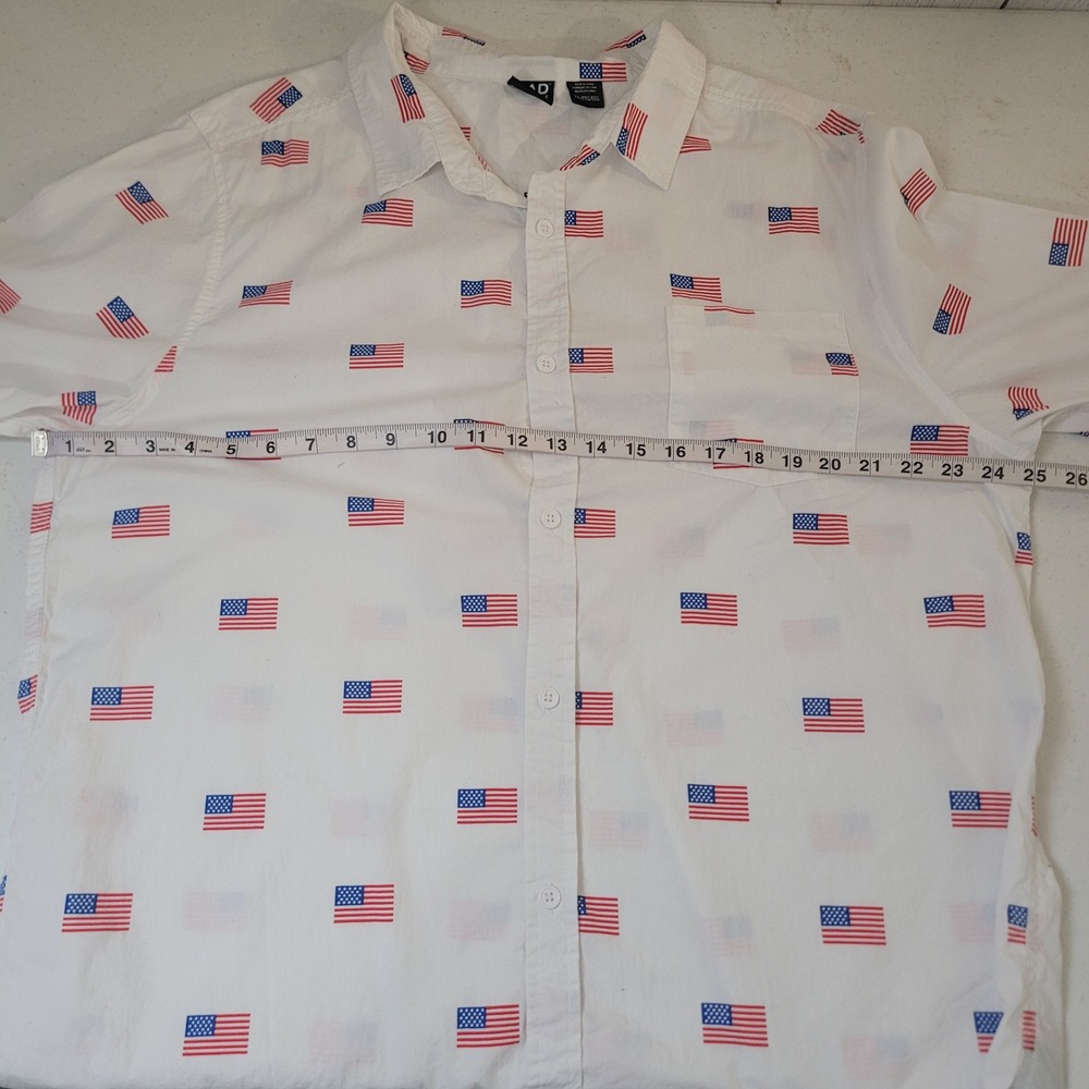 Mad Engine XXL Button Down Shirt White American Flag Print Short Sleeve Cotton - Picture 3 of 8